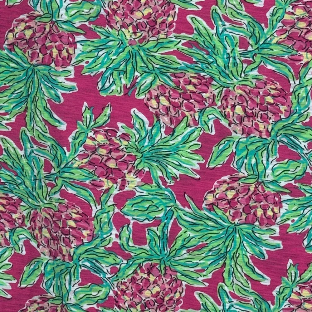 Lilly Pulitzer Marlowe T-Shirt Dress Women Large Pink Pineapple Print 3/4 Sleeve